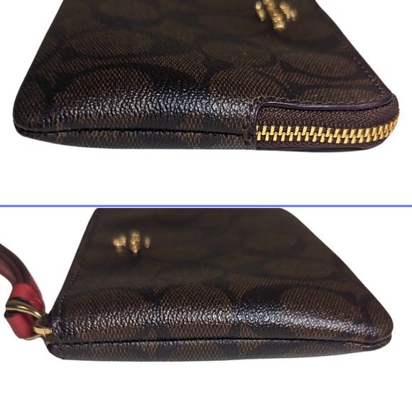 Coach Signature Monogram Logo Brown Zippy Wristlet Wallet - Picture 4 of 8